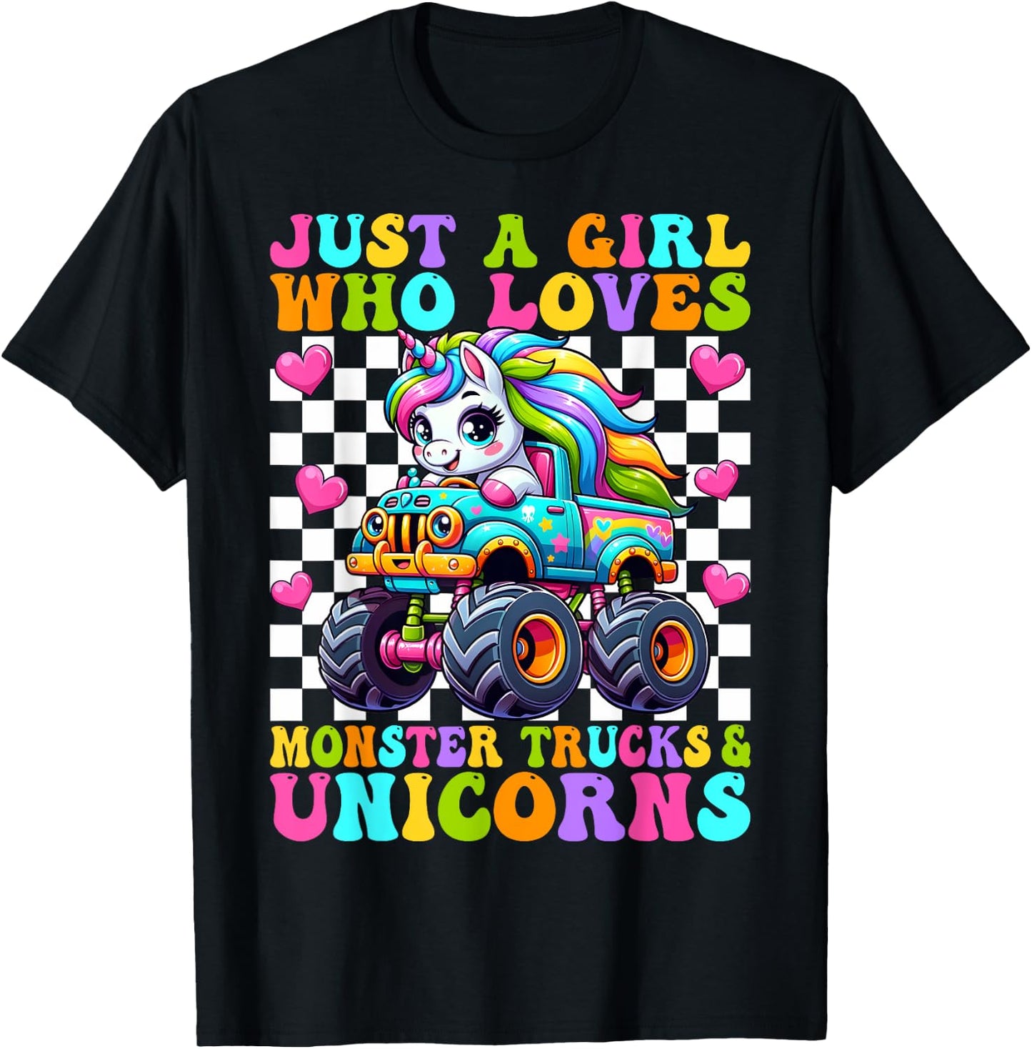 Just a Girl Who Loves Monster Trucks and Unicorns Girls T-Shirt - T-Shirt | Black