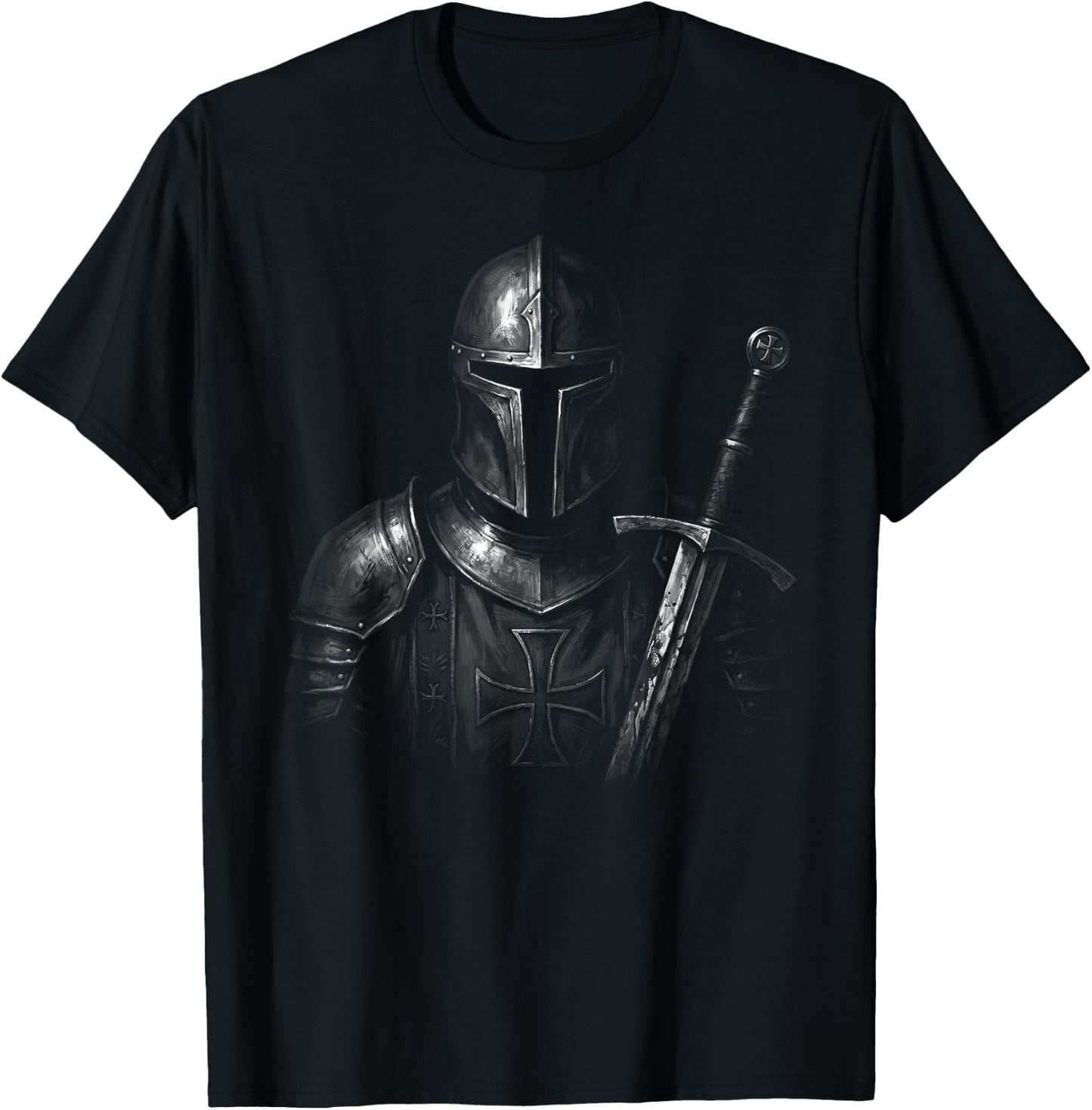 Knight Christian Portrait Templar Warrior of God Crusader T-Shirt - T-Shirt | Black