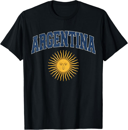 Argentina Vintage Sun of May Collegiate Distressed T-Shirt - T-Shirt | Black