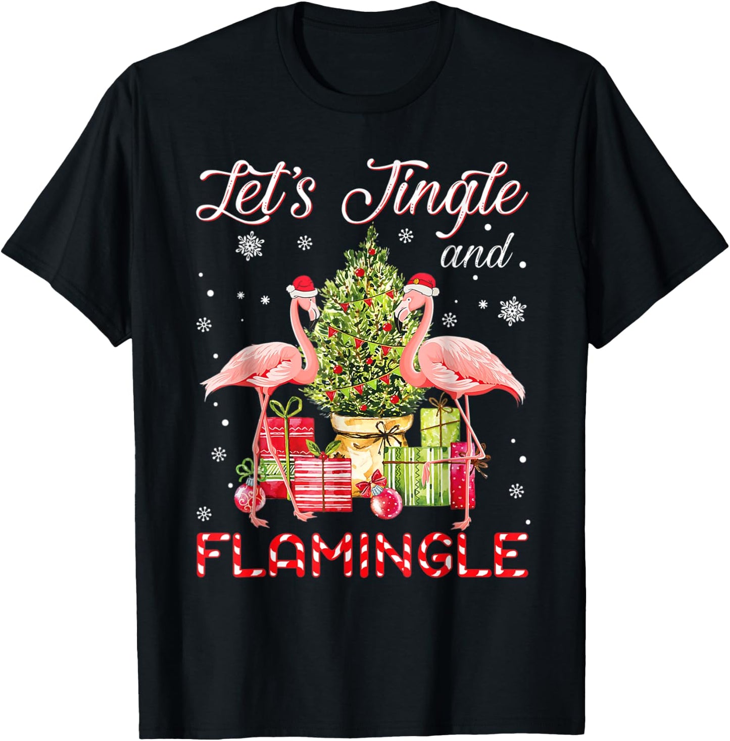 Christmas Flamingo Let's Jingle And Flamingle T-Shirt - T-Shirt | Black