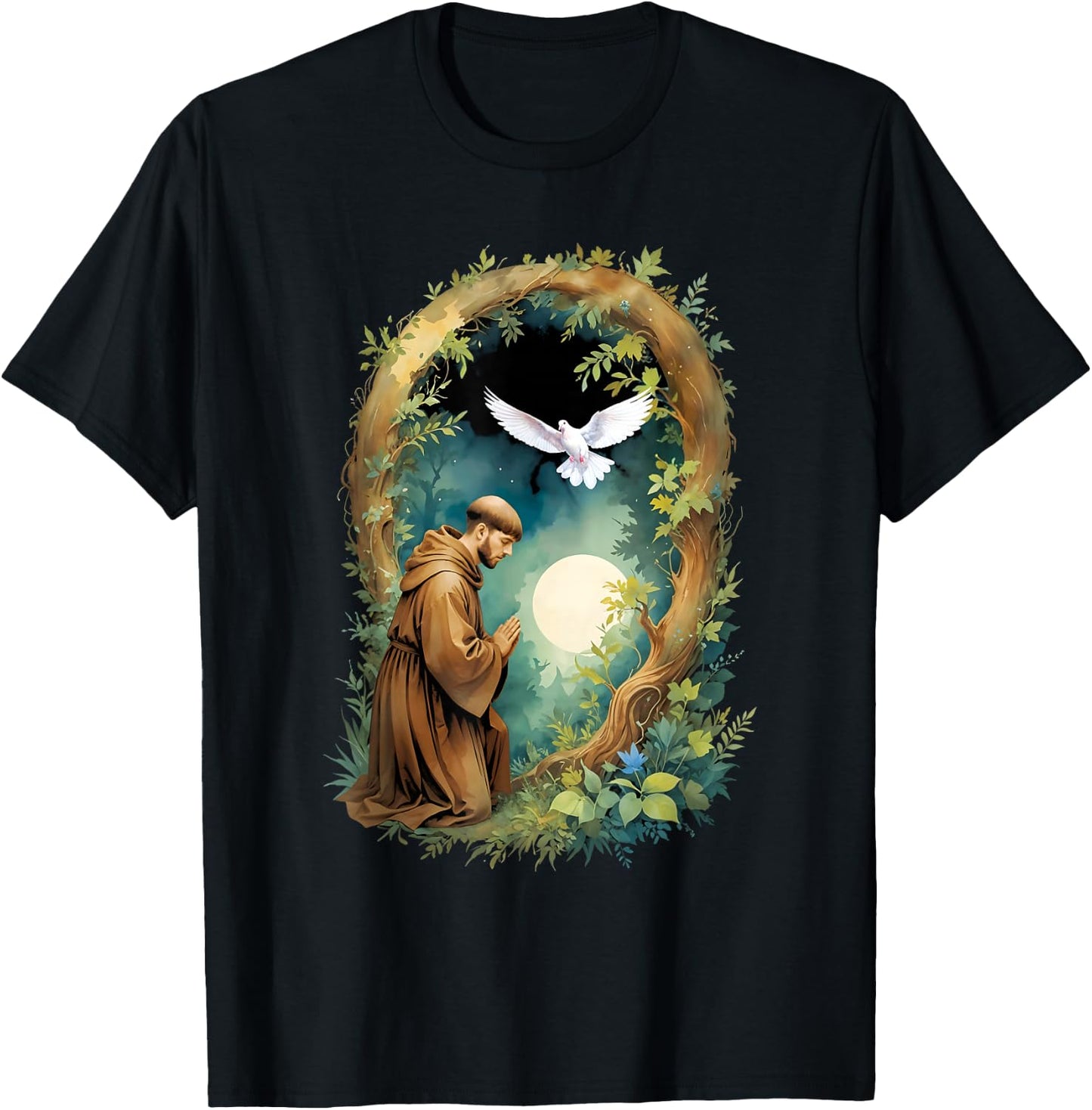 St Francis of Assisi Patron Saint of Animals Holy Catholic T-Shirt - T-Shirt | Black