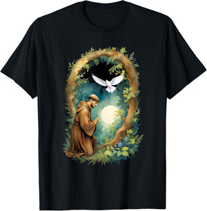 St Francis of Assisi Patron Saint of Animals Holy Catholic T-Shirt - T-Shirt | Black