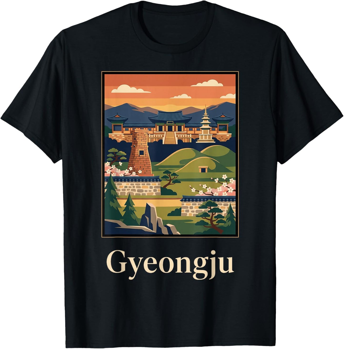 Gyeongju South Korea Temple Travel Graphic T-Shirt - T-Shirt | Black