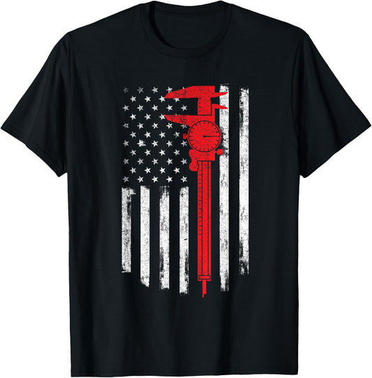 Mechanic Tools - American Flag Machinist Machine Operator T-Shirt - T-Shirt | Black