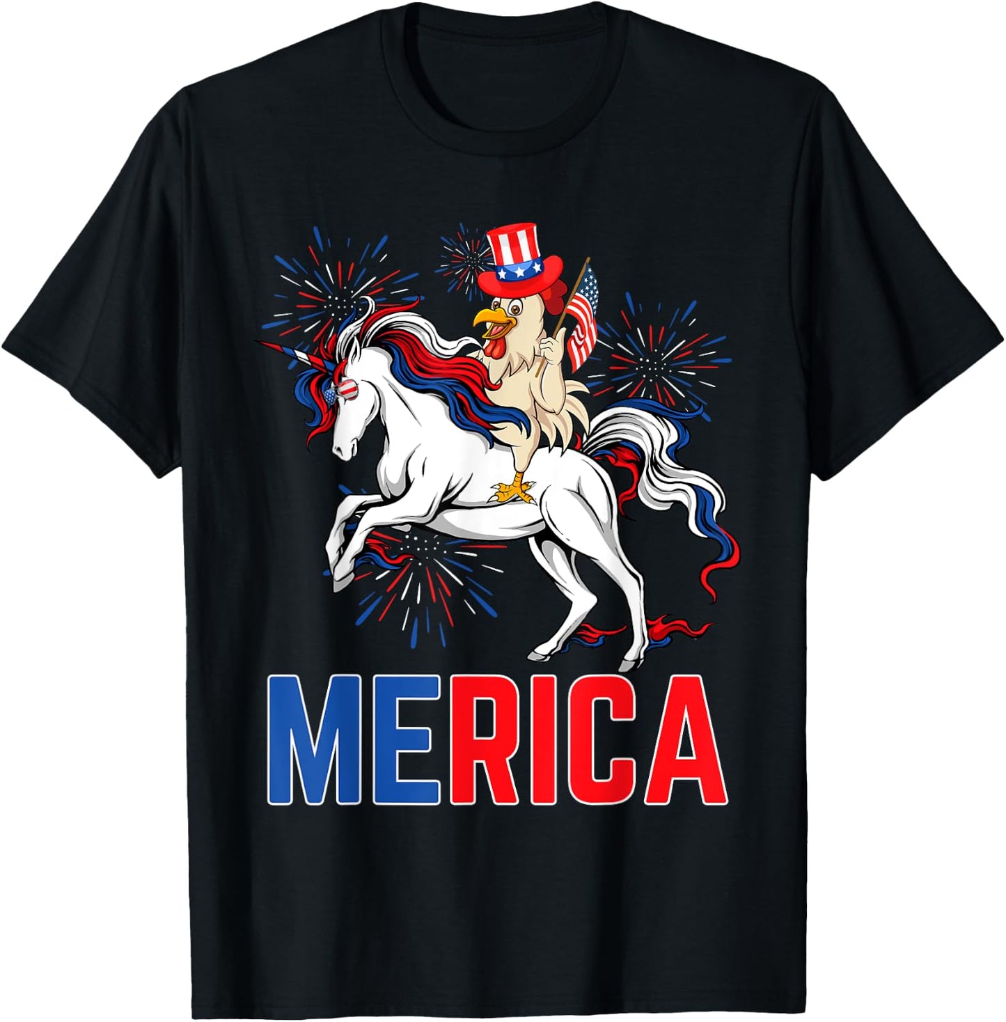 Funny Merica Chicken Unicorn American Flag Happy 4th Of July T-Shirt - T-Shirt | Black