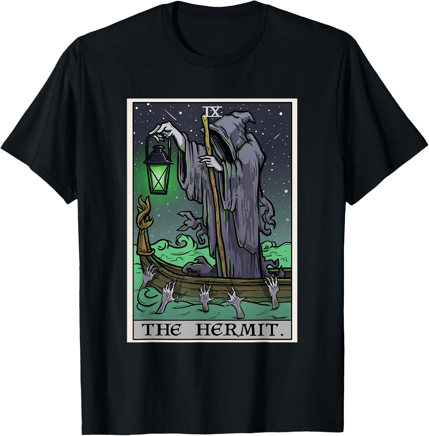 The Hermit Tarot Card Gothic Halloween Grim Reaper Horror Small T-Shirt - T-Shirt | Black