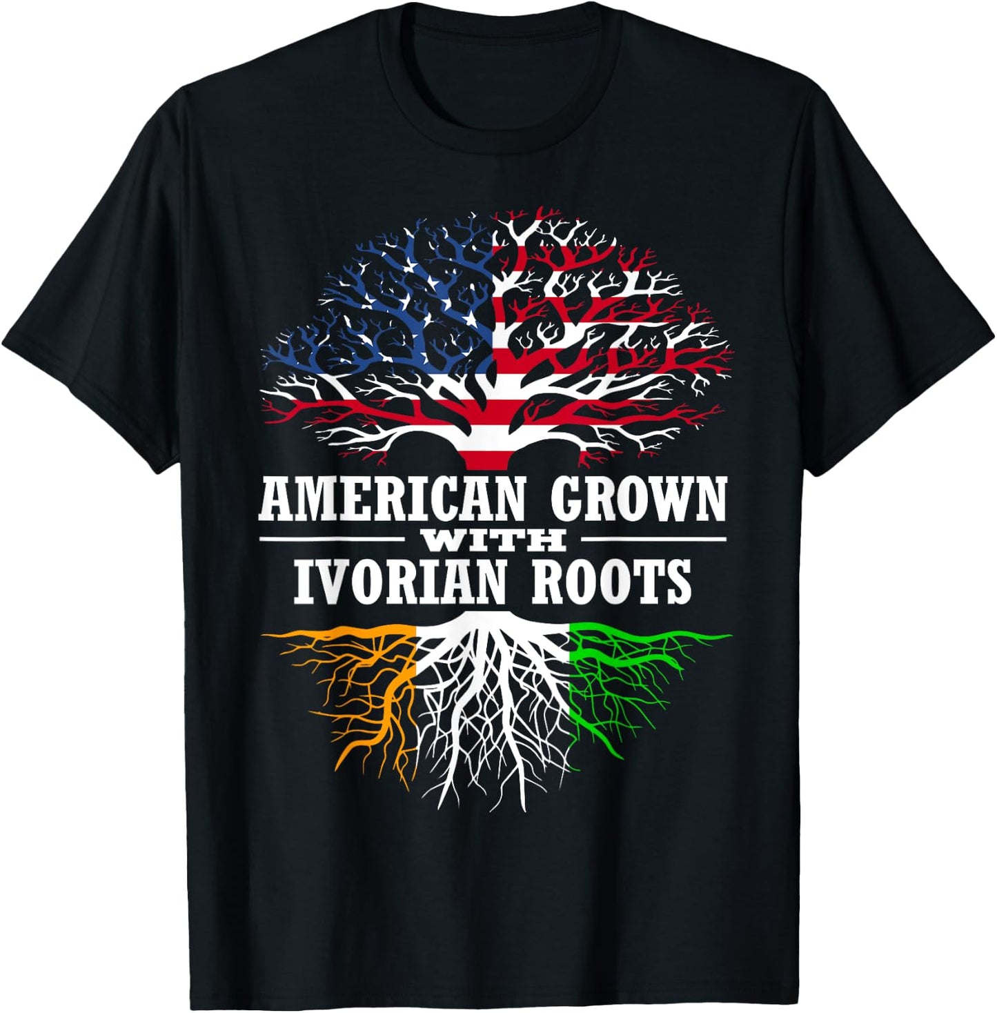 American Grown with Ivorian Roots Tree USA Ivory Coast Flag T-Shirt - T-Shirt | Black