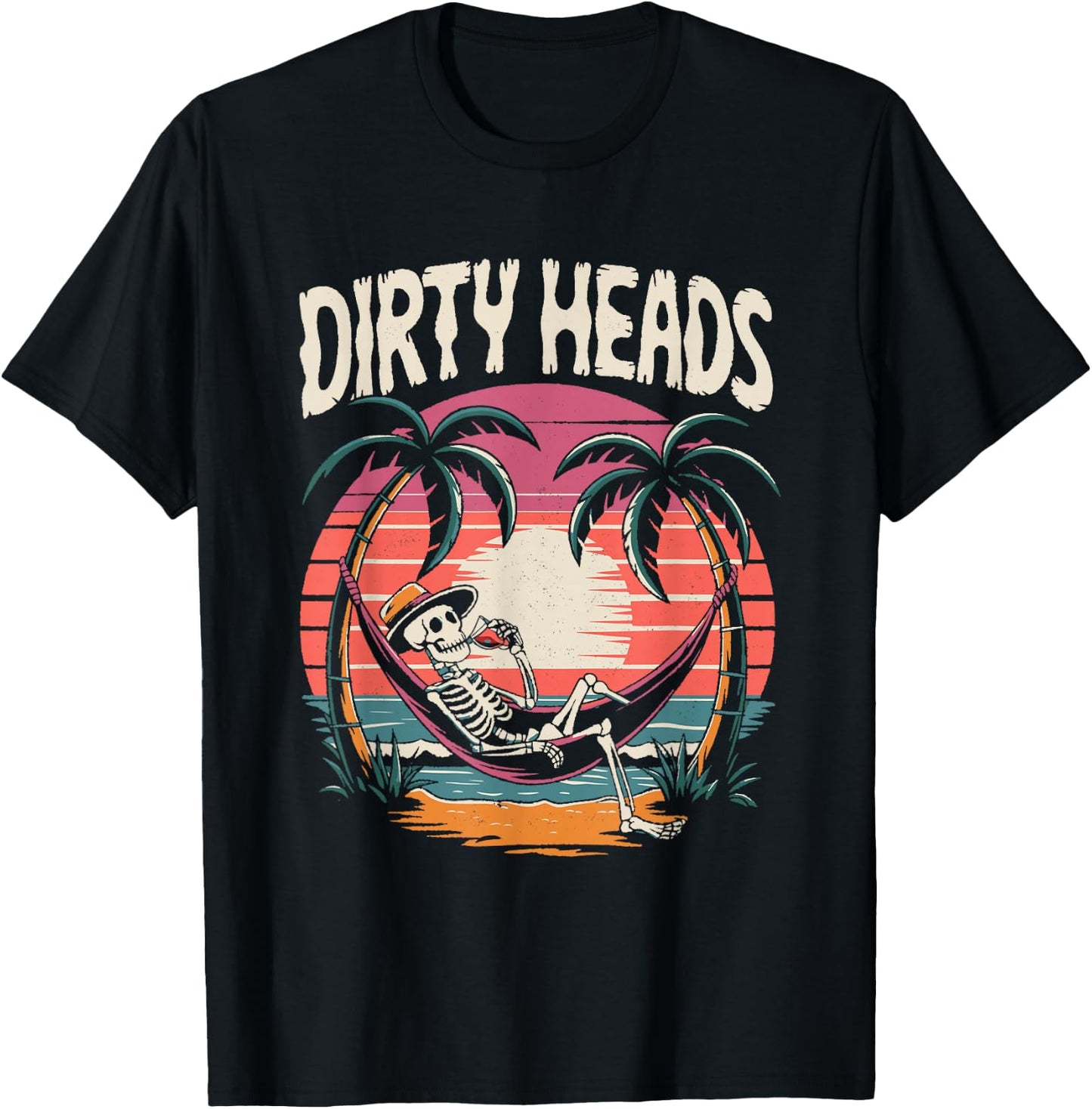 Chill Skeleton Dirty Heads Retro Beach Art Women T-Shirt - T-Shirt | Black
