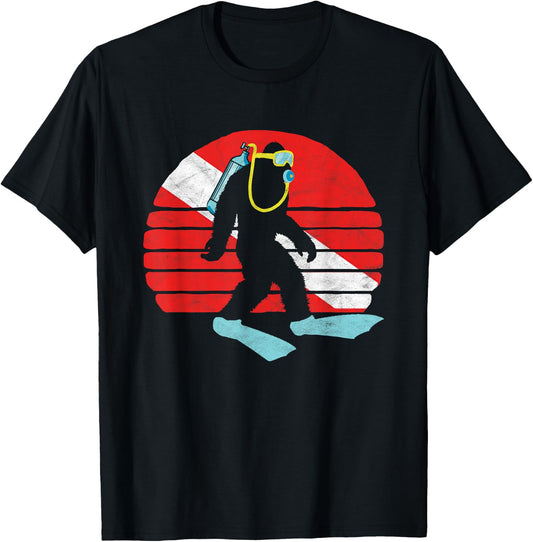 Vintage Funny Bigfoot SCUBA Diving Retro Dive Flag T-Shirt - T-Shirt | Black