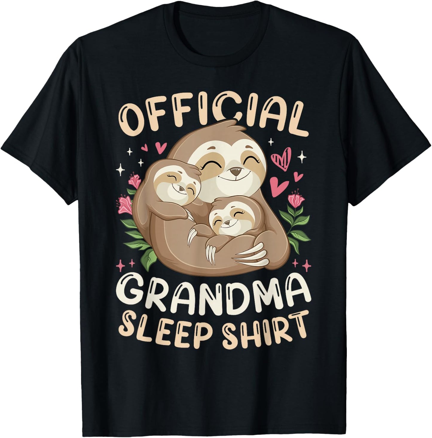 Official Grandma Sleep Shirt, Mother's Day Sloth & Children T-Shirt - T-Shirt | Black