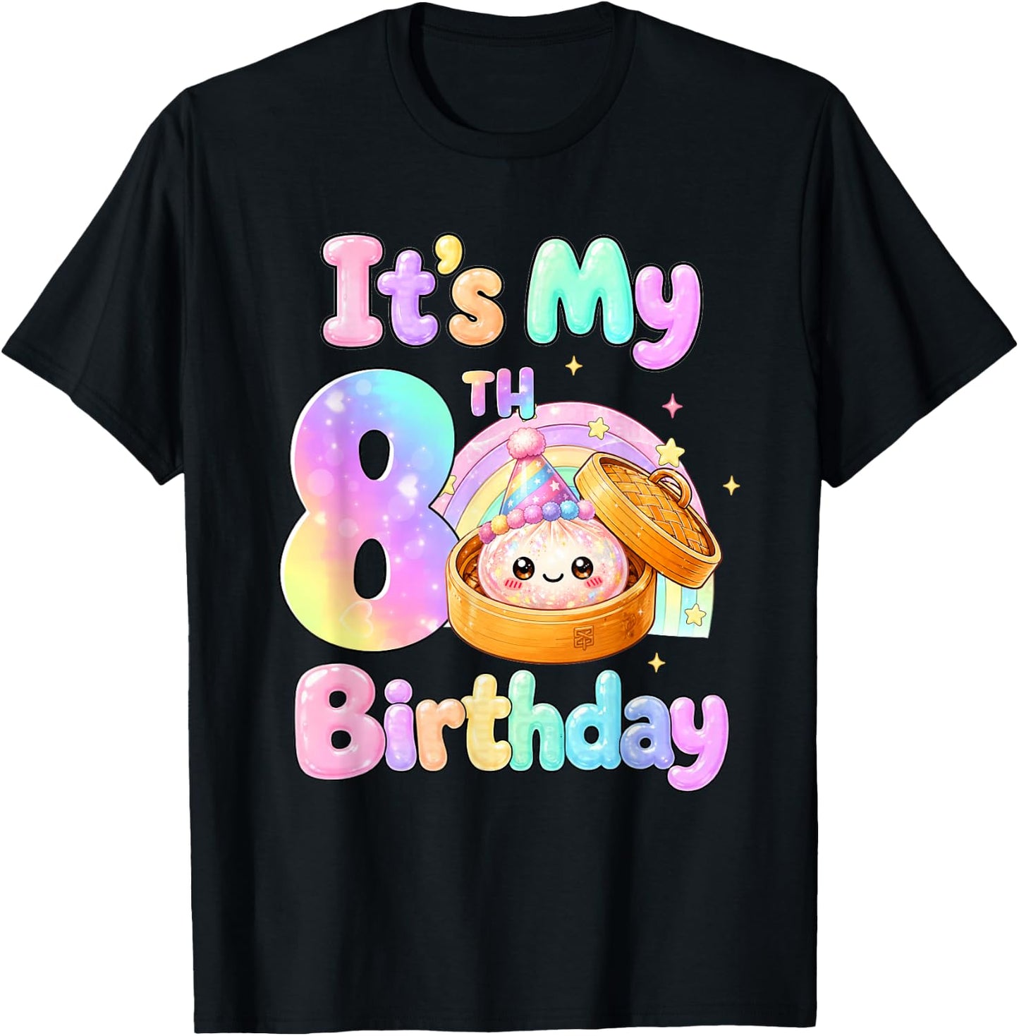 It's My 8th Birthday Kawaii Dumpling Anime Birthday Party T-Shirt - T-Shirt | Black