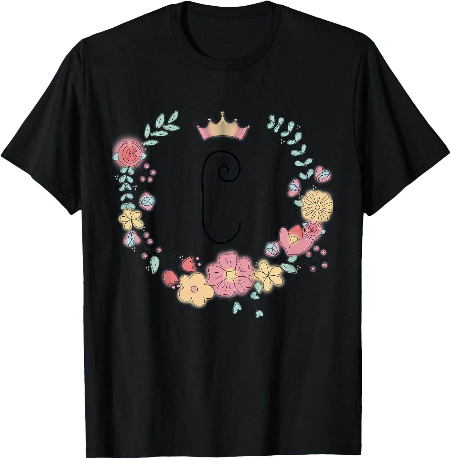 Enfant Cadeau personalisé pour fillettes thème princesses lettre C T-Shirt - T-Shirt | Black