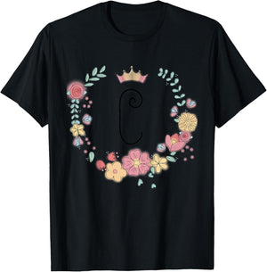 Enfant Cadeau personalisé pour fillettes thème princesses lettre C T-Shirt - T-Shirt | Black
