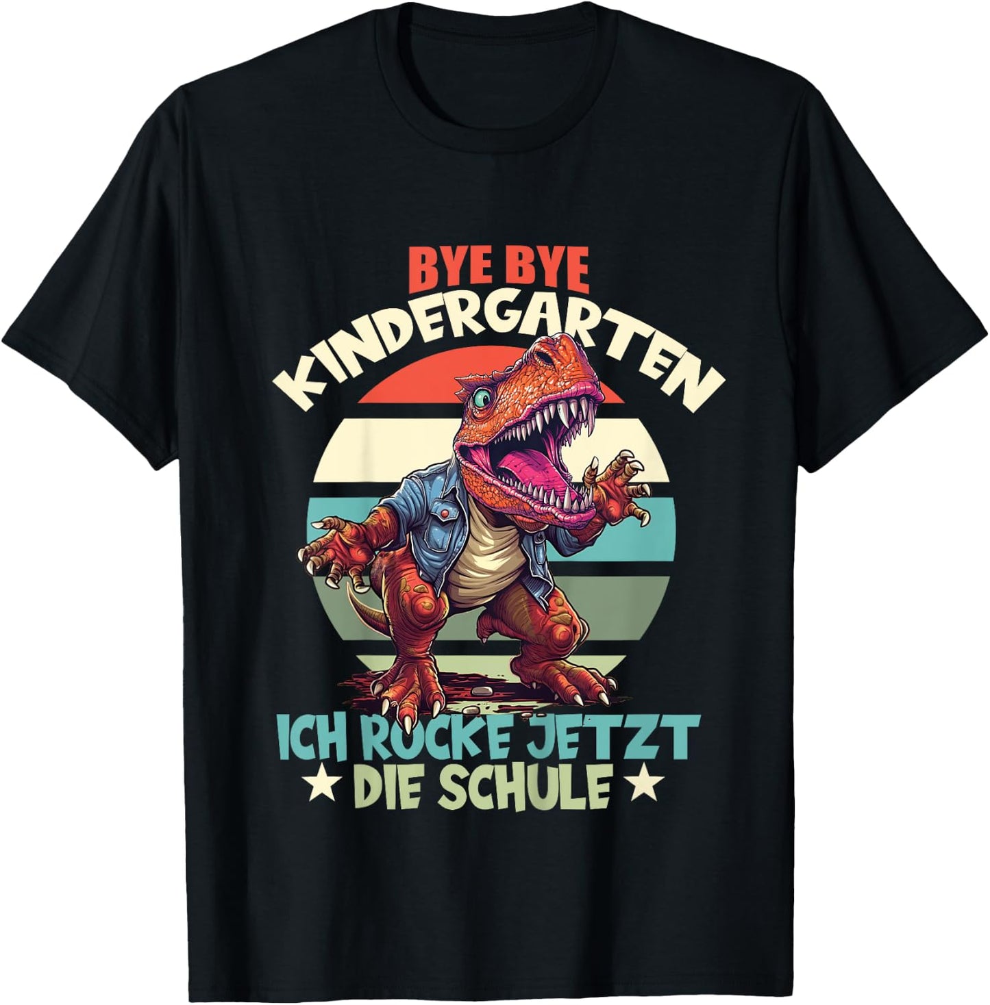 Children's Bye Bye Nursery with Dino Schulkind Zur First Day of School, black T-Shirt - T-Shirt | Black