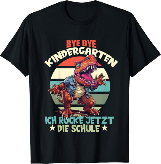 Children's Bye Bye Nursery with Dino Schulkind Zur First Day of School, black T-Shirt - T-Shirt | Black