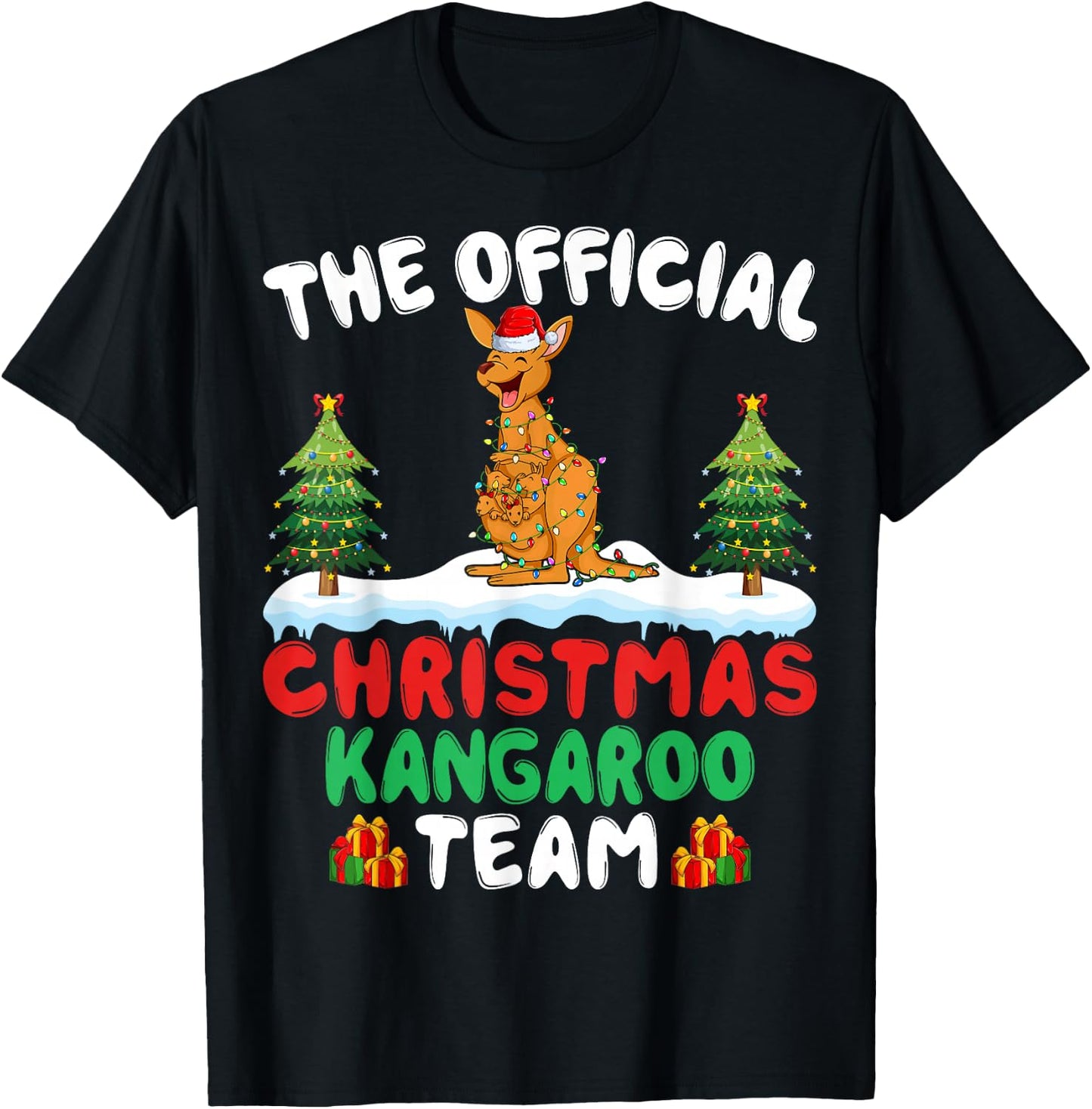 Kangaroo Santa Hat Xmas Lights Christmas Kangaroo Team T-Shirt - T-Shirt | Black