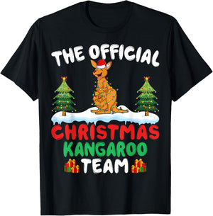 Kangaroo Santa Hat Xmas Lights Christmas Kangaroo Team T-Shirt - T-Shirt | Black