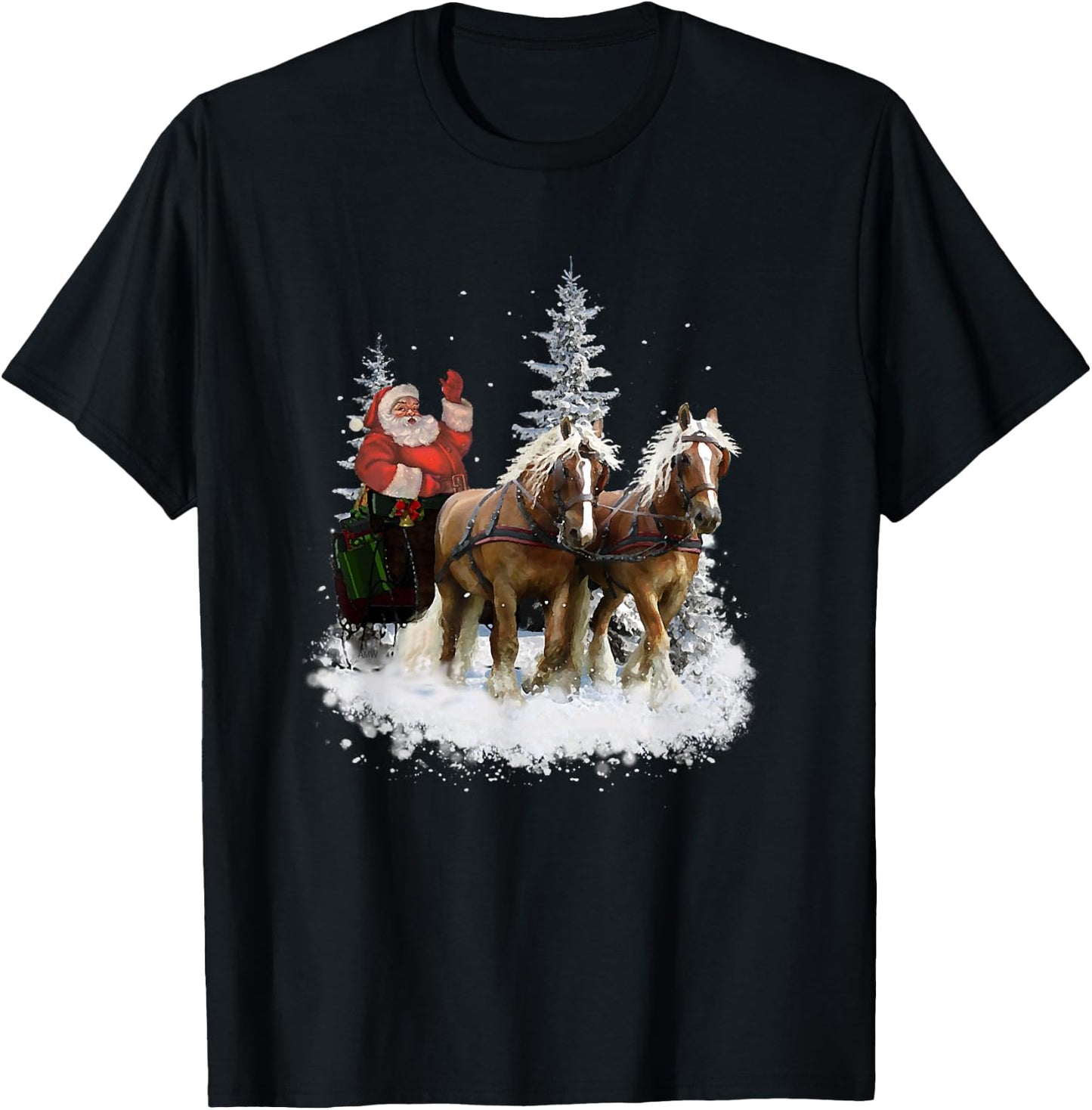 Santa Sleigh Ride - draft horses (C) T-Shirt - T-Shirt | Black
