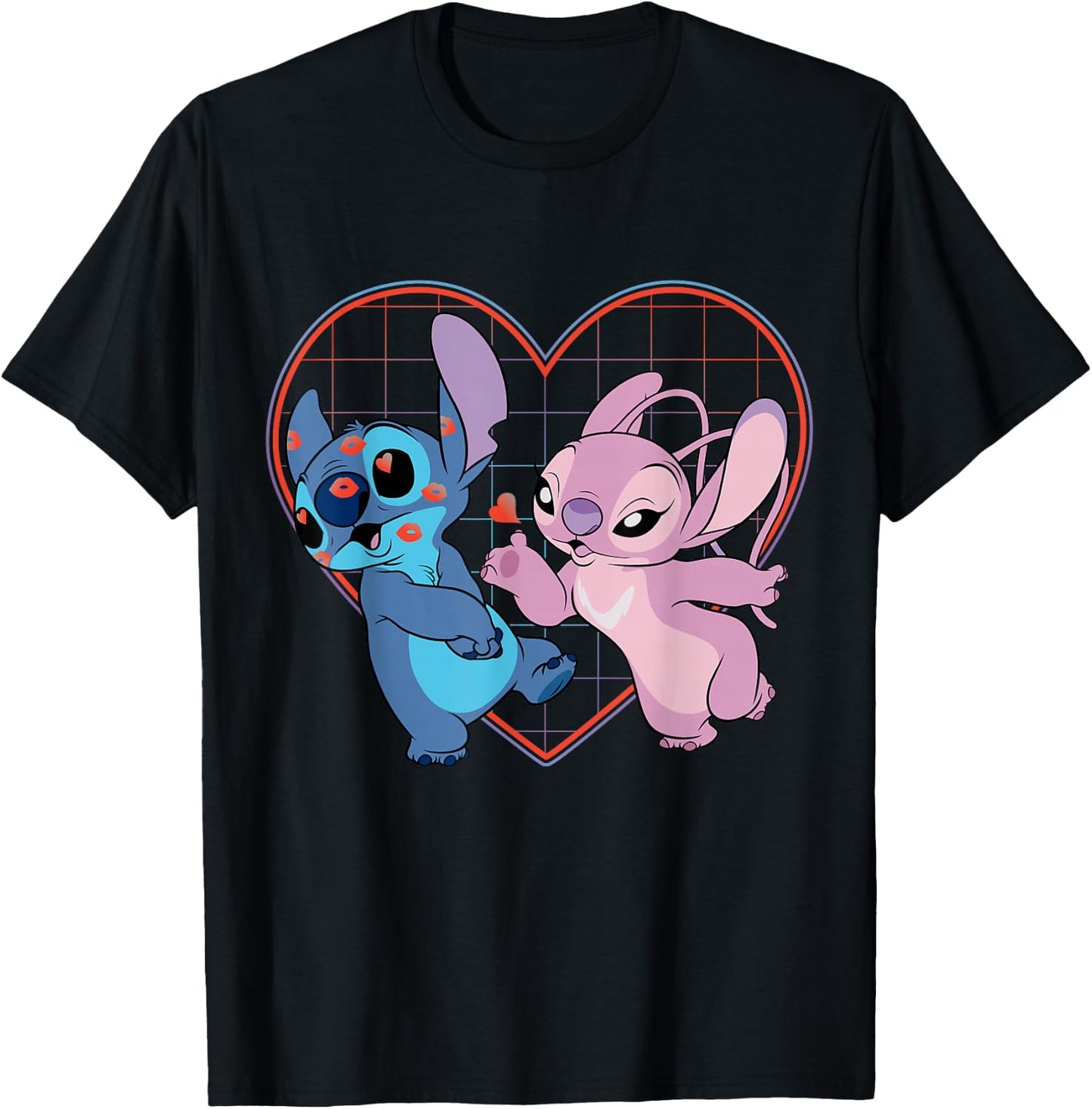 Disney Lilo and Stitch Angel Kisses Love , Black T-Shirt - T-Shirt | Black