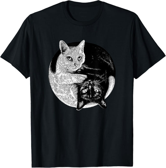 Yin and Yang Black and White Cats Pet Lover T-Shirt - T-Shirt | Black