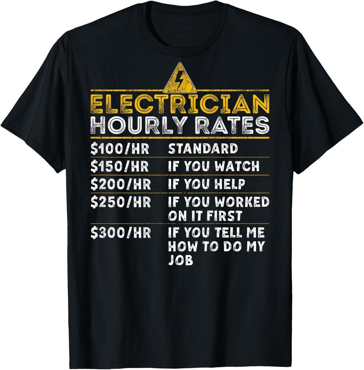 BACK PRINT Funny Electrician Hourly Rate Vintage Lineman T-Shirt - T-Shirt | Black