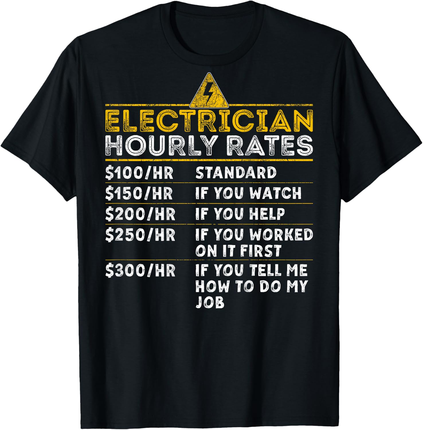 BACK PRINT Funny Electrician Hourly Rate Vintage Lineman T-Shirt - T-Shirt | Black