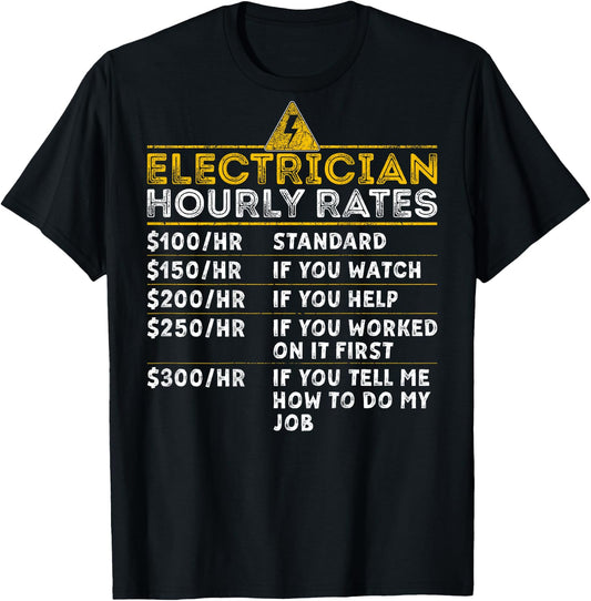 BACK PRINT Funny Electrician Hourly Rate Vintage Lineman T-Shirt - T-Shirt | Black