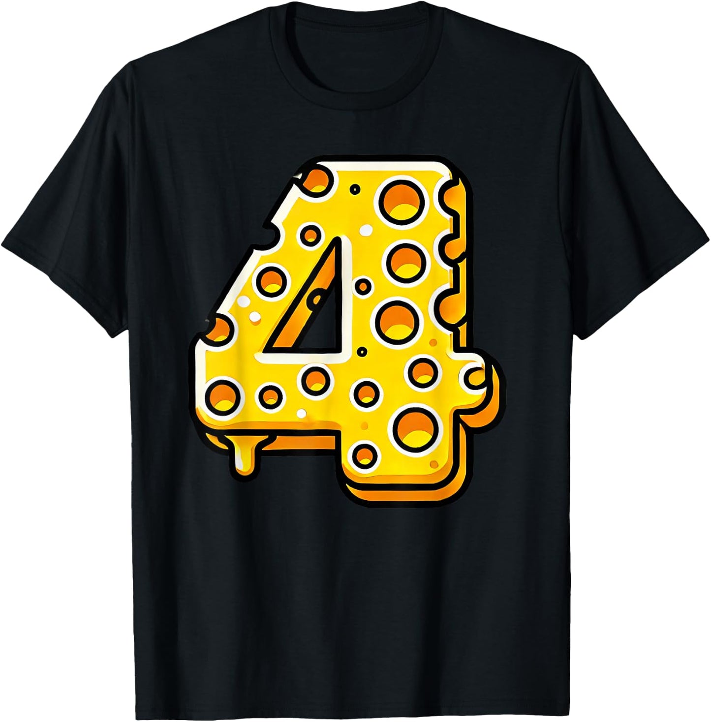Happy 4th Birthday Cheese 4 Years Old Number Boys Girls Kids T-Shirt - T-Shirt | Black