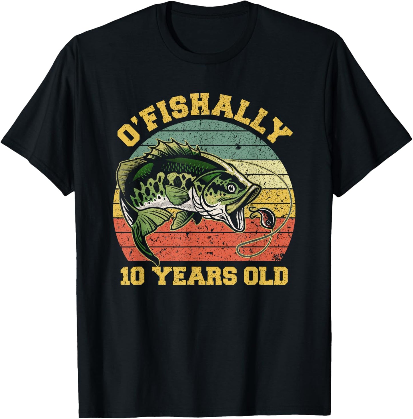 O'Fishally 10 Years Old Fishing Birthday Theme Party 10th T-Shirt - T-Shirt | Black