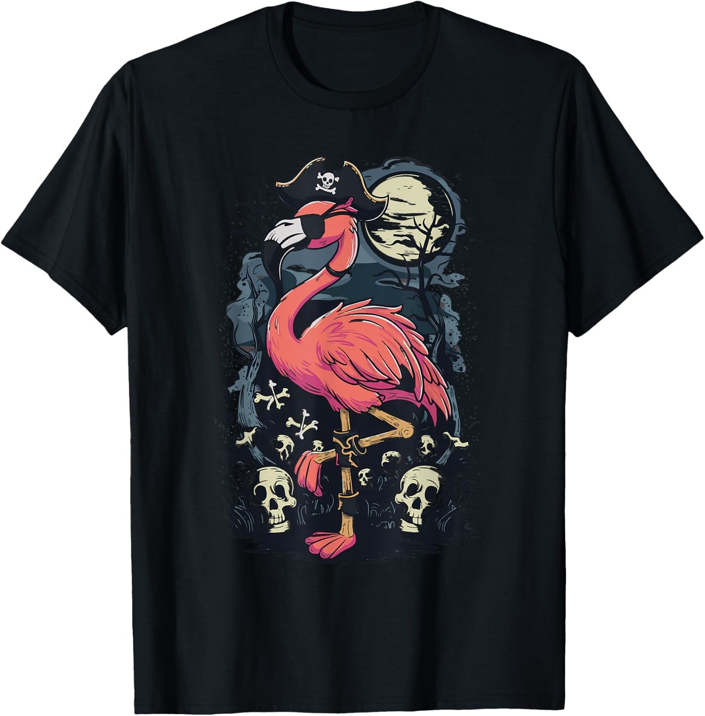 Flamingo Pirate T-Shirt - T-Shirt | Black