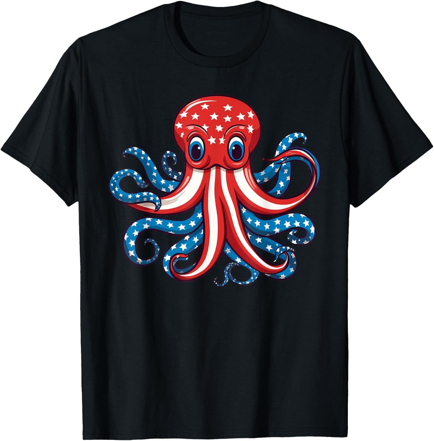 Octopus American Flag 4th of July Day Octopus Gifts Women T-Shirt - T-Shirt | Black
