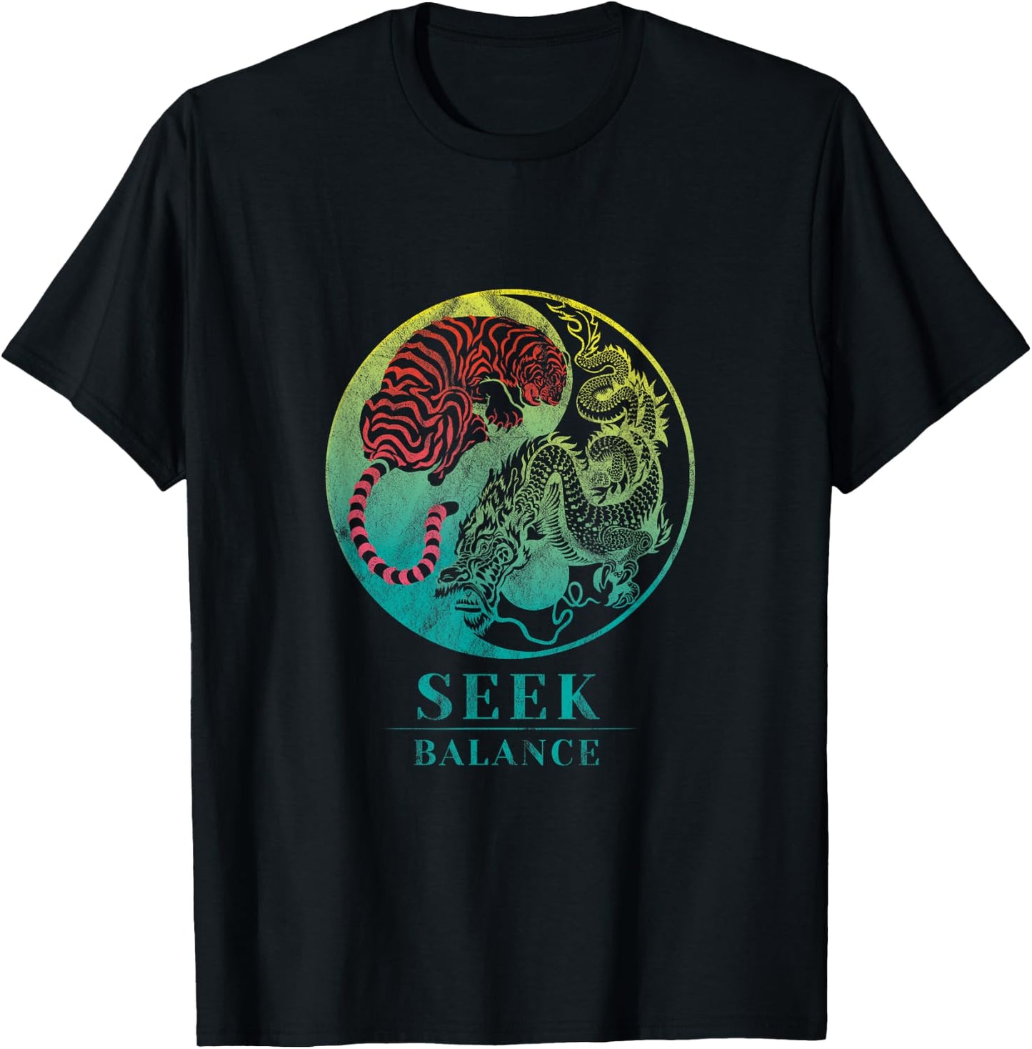 Yin Yang Symbol Dragon Tiger Seek Balance Male Female T-Shirt - T-Shirt | Black