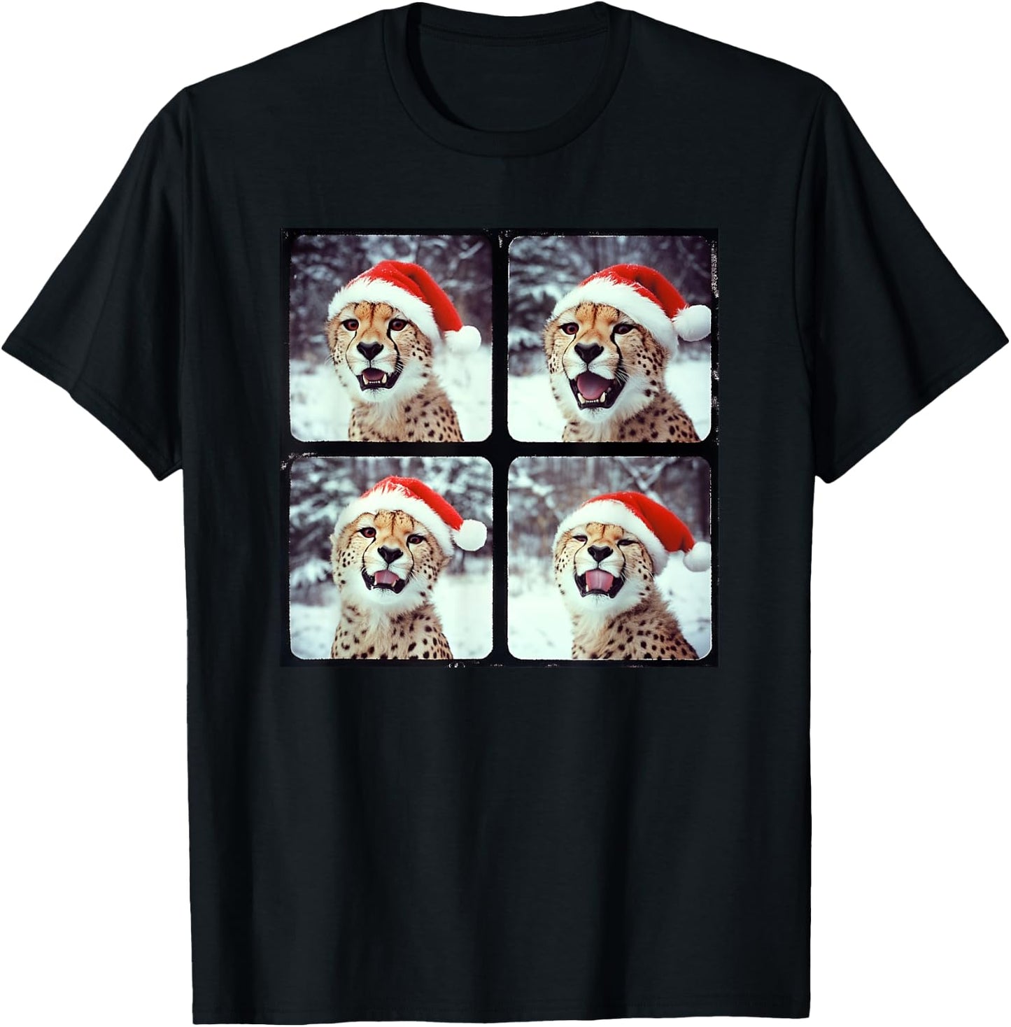 Christmas Winter Wonderland Cheetah T-Shirt - T-Shirt | Black