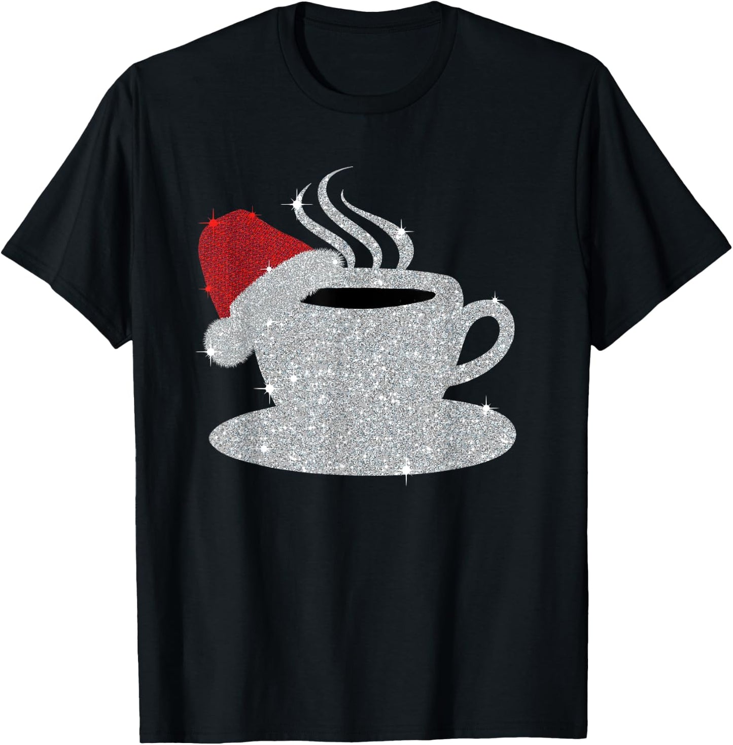 Christmas Hot Coffee Cup Santa's Hat Xmas Holidays Gift T-Shirt - T-Shirt | Black