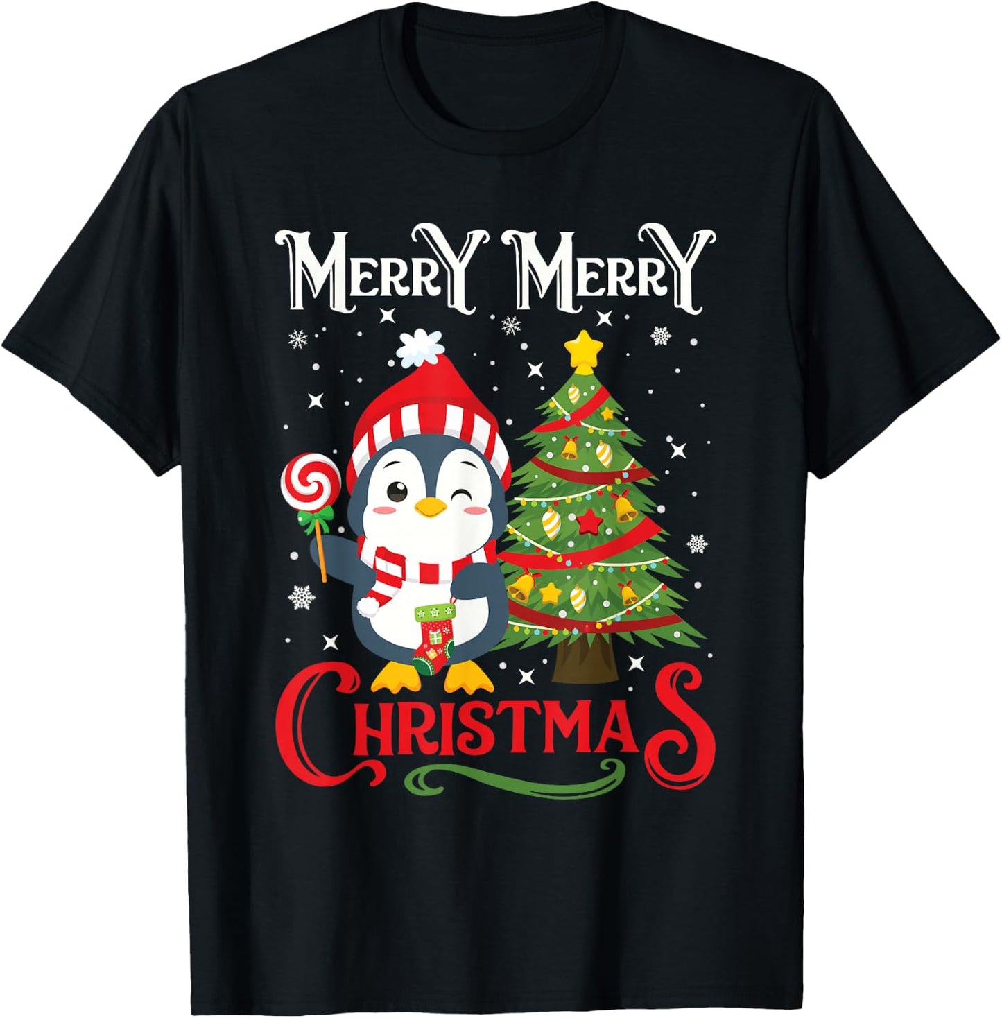 Boys Girls Men Women Christmas Pajamas Funny Penguin T-Shirt - T-Shirt | Black