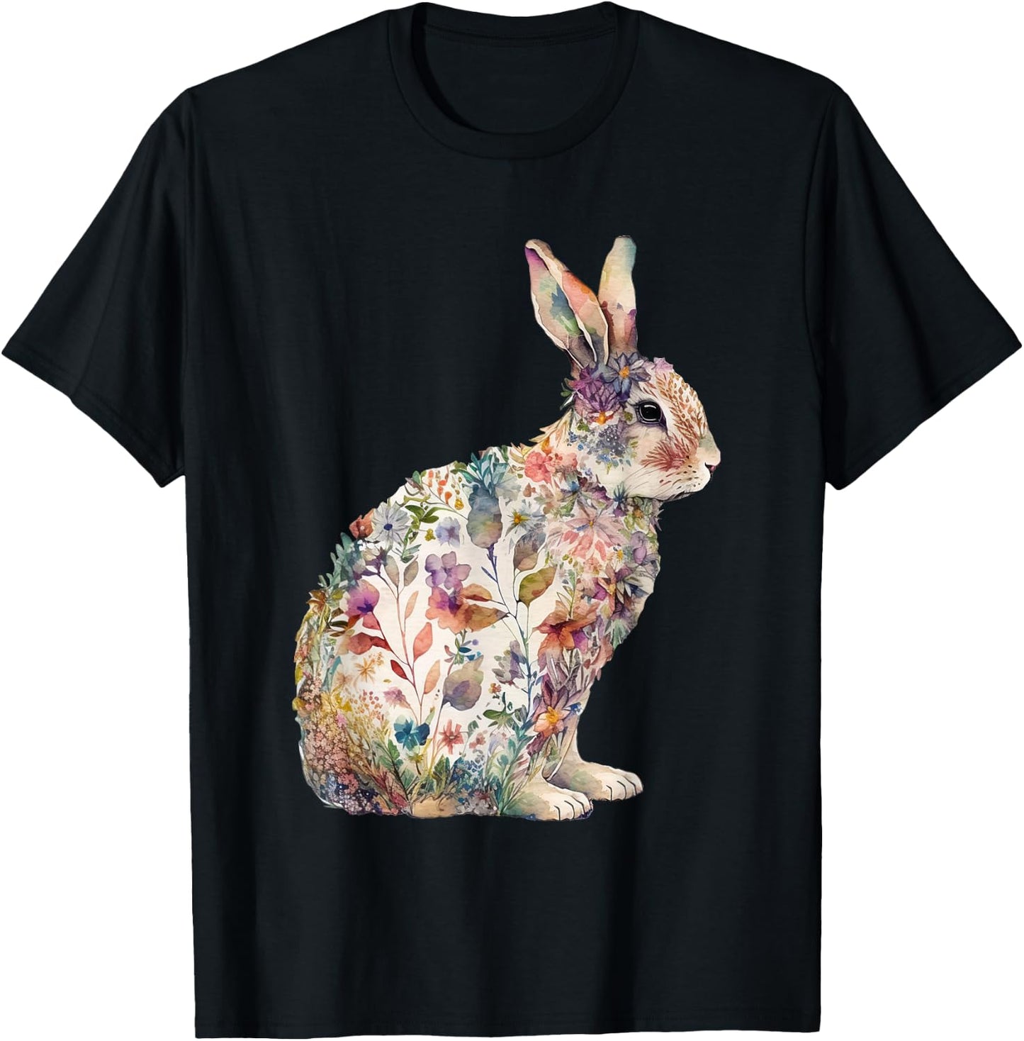 Bunny Floral Easter Day Wildflower Spring Rabbit Girls Women T-Shirt - T-Shirt | Black