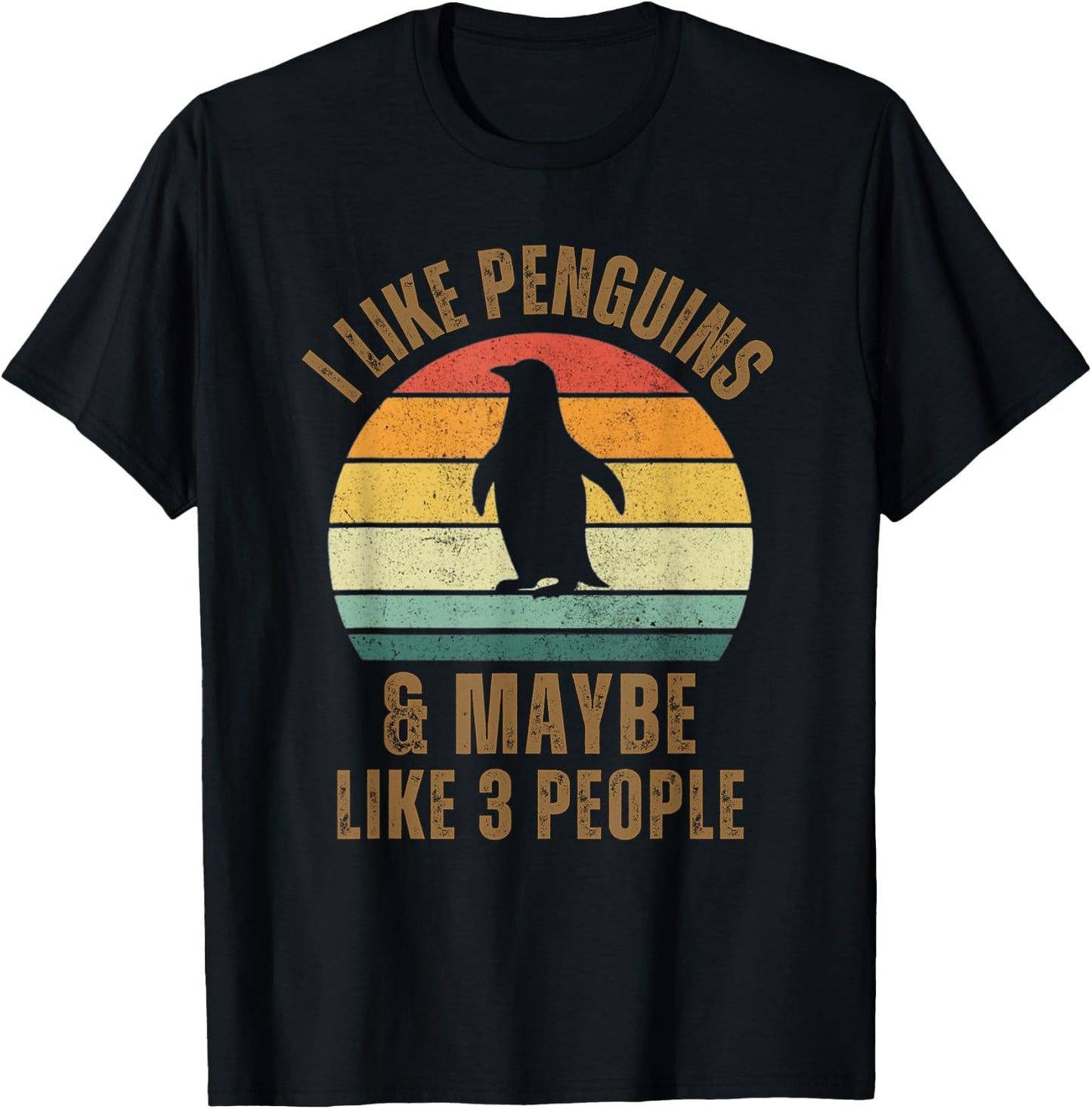 I Like Penguins and Maybe Like 3 People Funny Retro Penguin T-Shirt - T-Shirt | Black