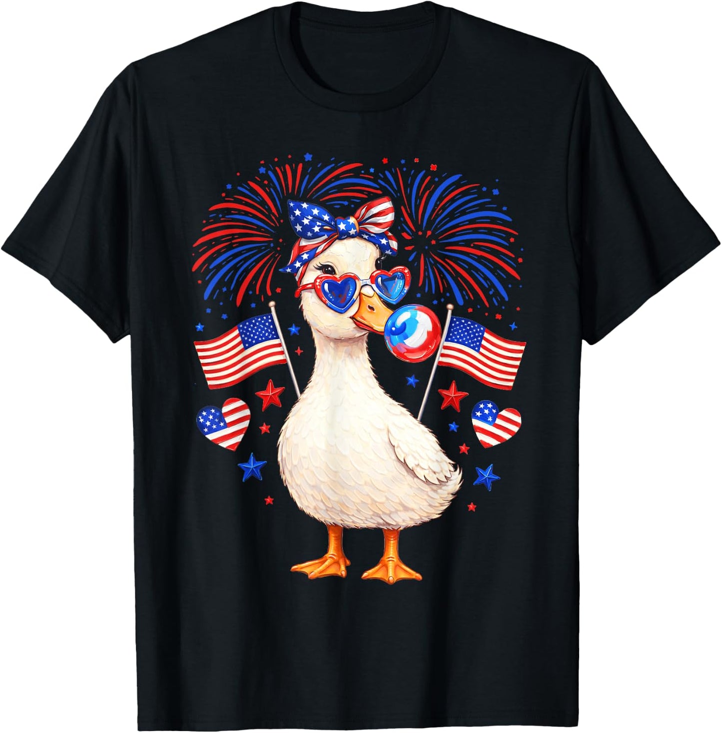 4th of July Goose Fireworks Patriotic Girl Women Kid T-Shirt - T-Shirt | Black