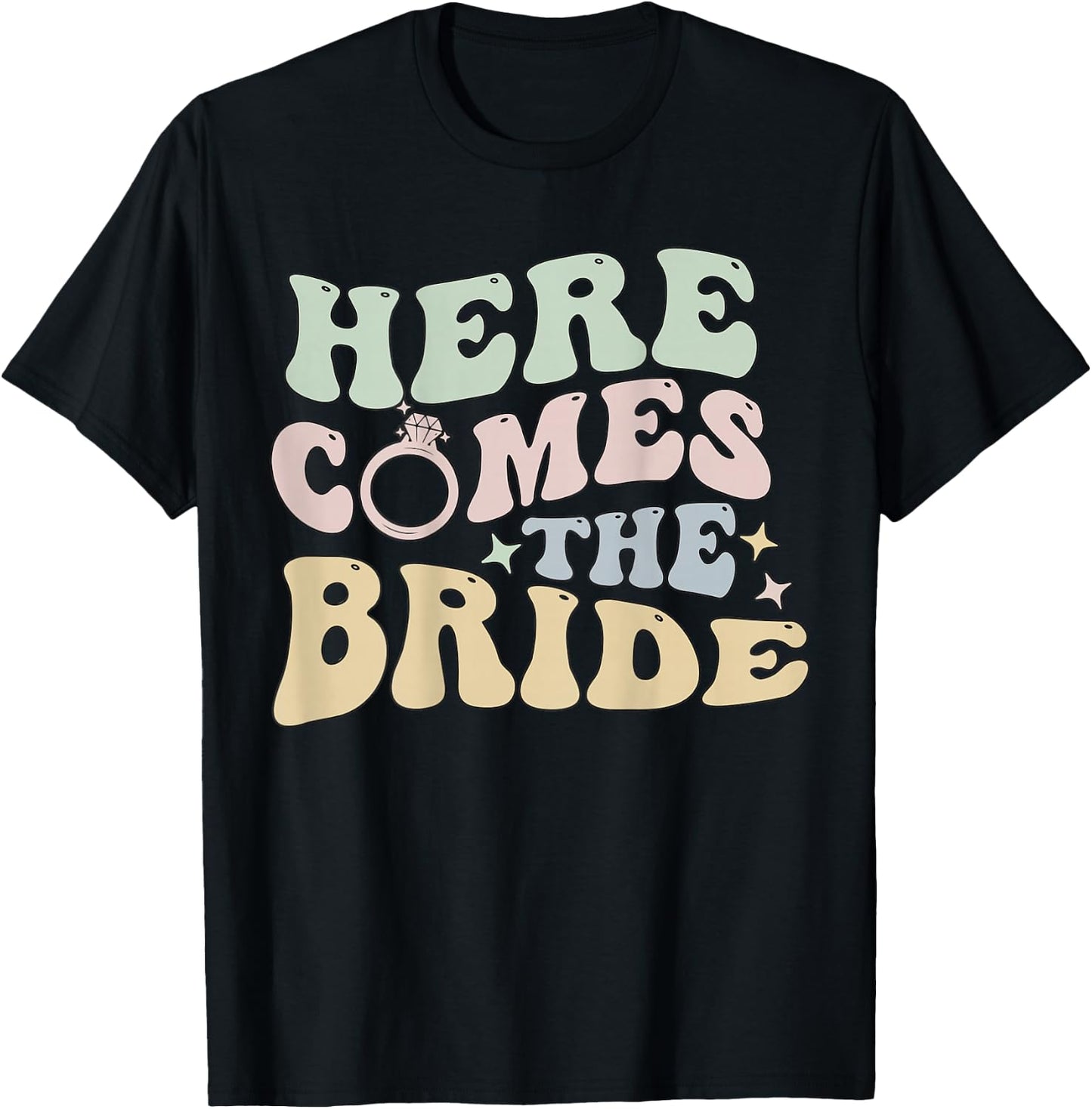 Here Comes The Bride Words On Back Braut-Hochzeitskleidung T-Shirt - T-Shirt | Black