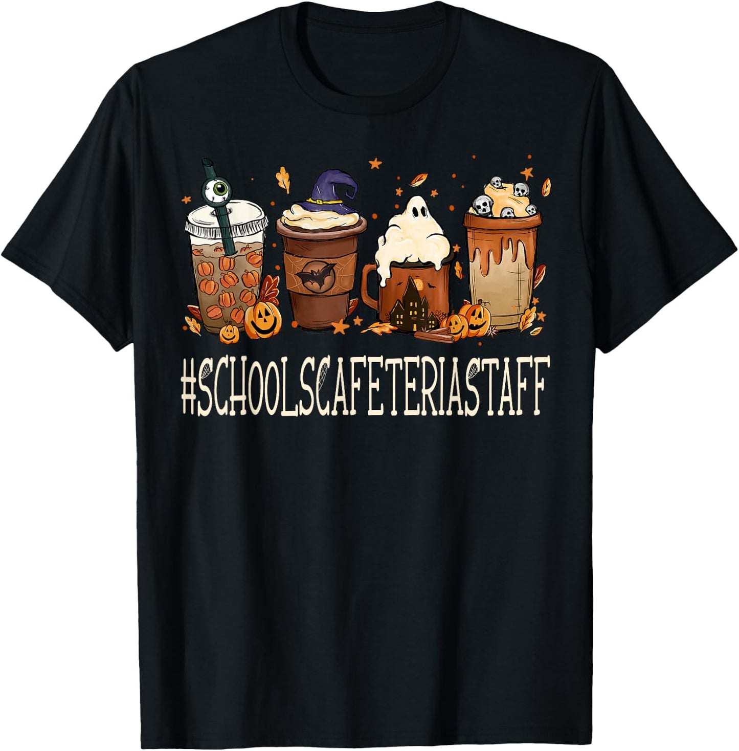 Schools Cafeteria Staff Horror Fall Coffee Halloween Pumpkin T-Shirt - T-Shirt | Black