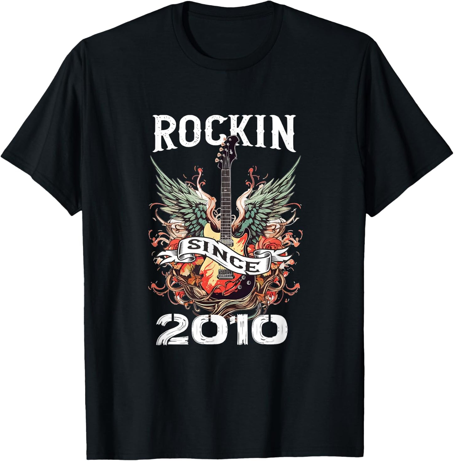 Rockin Since 2010 Classic Rock Guitar Year Of Birth Birthday T-Shirt - T-Shirt | Black