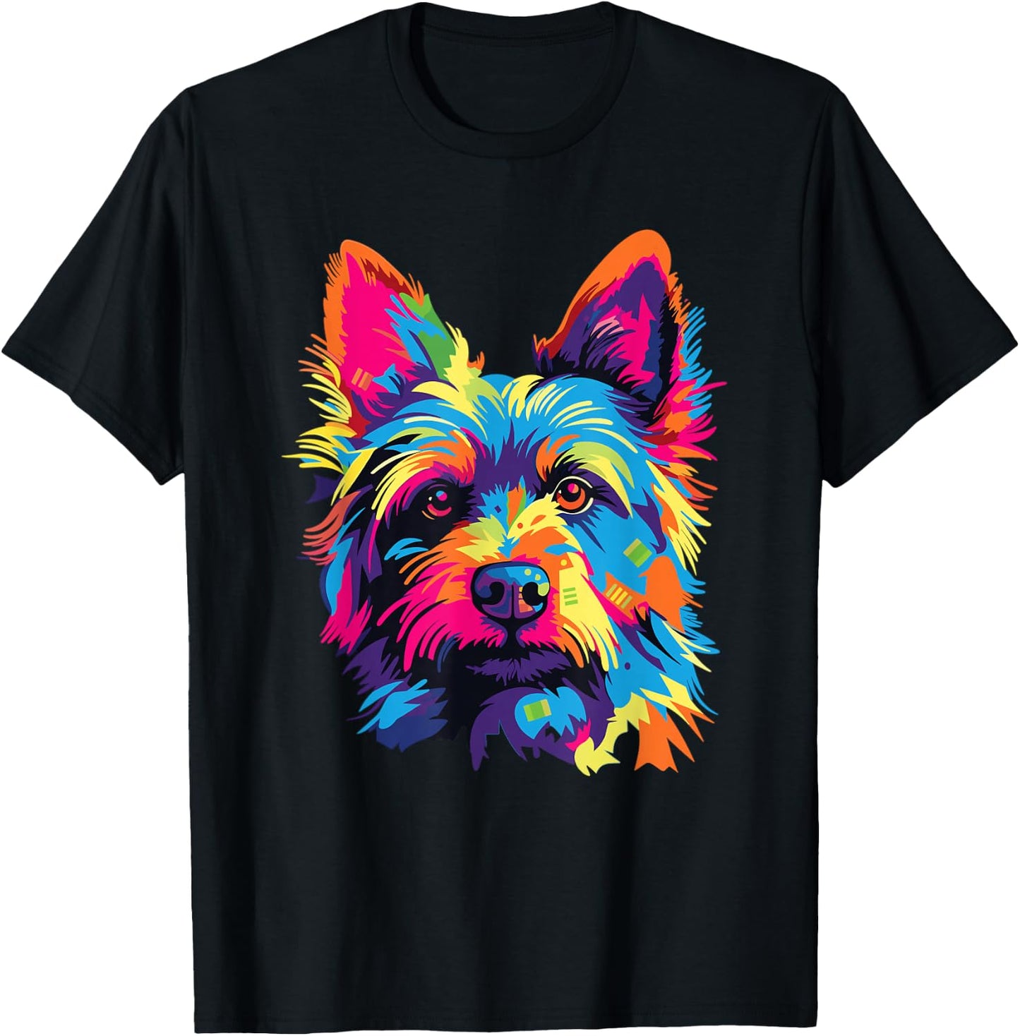 Watercolor Colorful Australian Terrier Dog T-Shirt - T-Shirt | Black