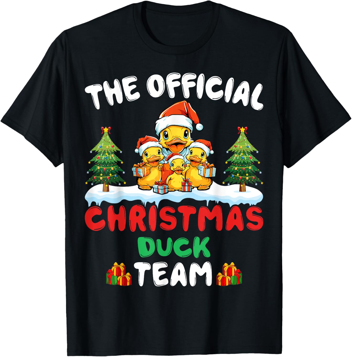 Christmas Duck Team Santa Hat Xmas Holiday Duck Christmas T-Shirt - T-Shirt | Black