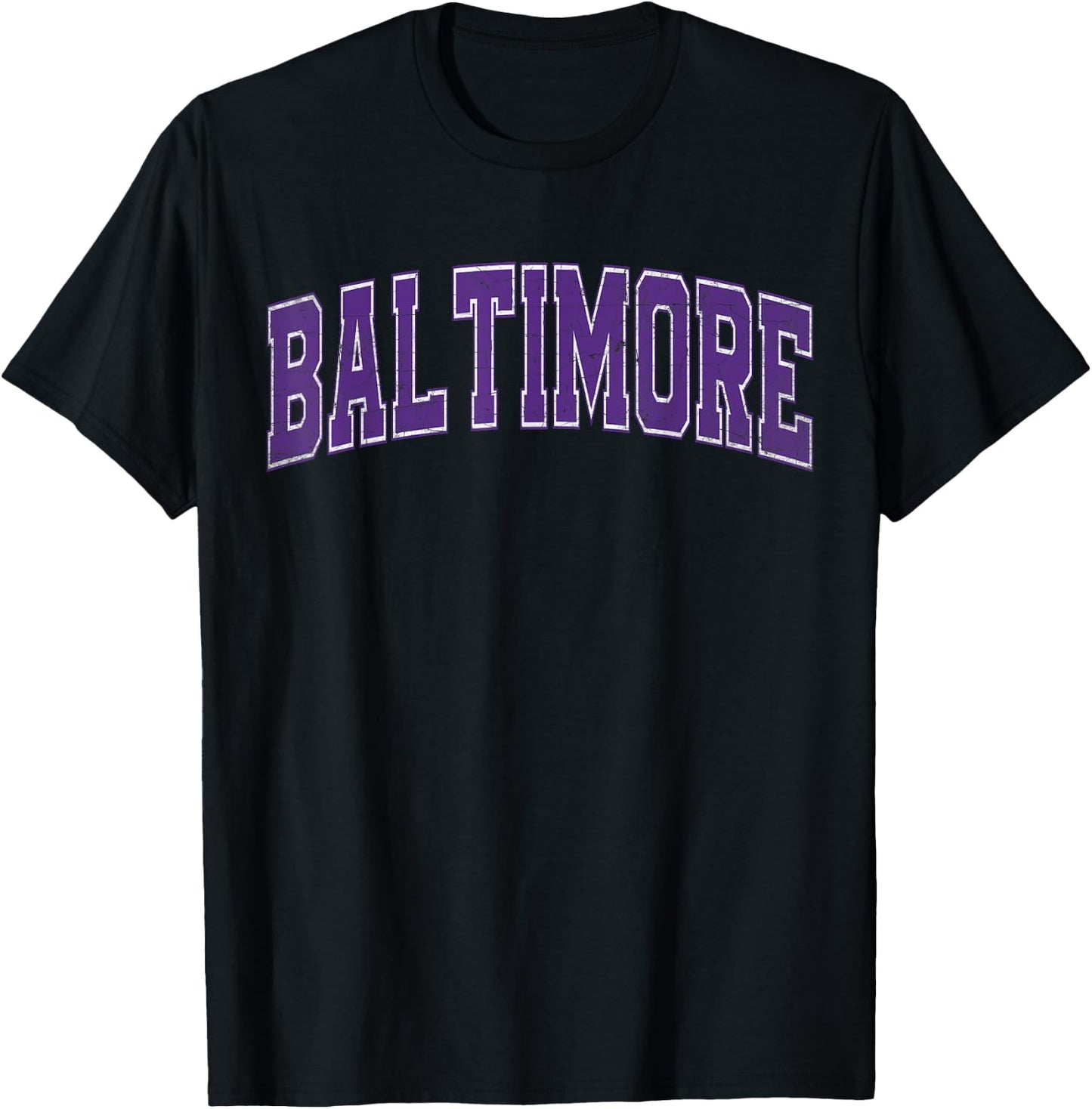 Baltimore MD Vintage Sports Purple Retro Varsity Text T-Shirt - T-Shirt | Black