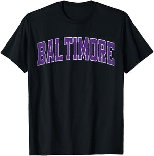 Baltimore MD Vintage Sports Purple Retro Varsity Text T-Shirt - T-Shirt | Black