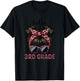 Hello 3rd Grade Messy Hair Bun Girl Leopard Back To School T-Shirt - T-Shirt | Black