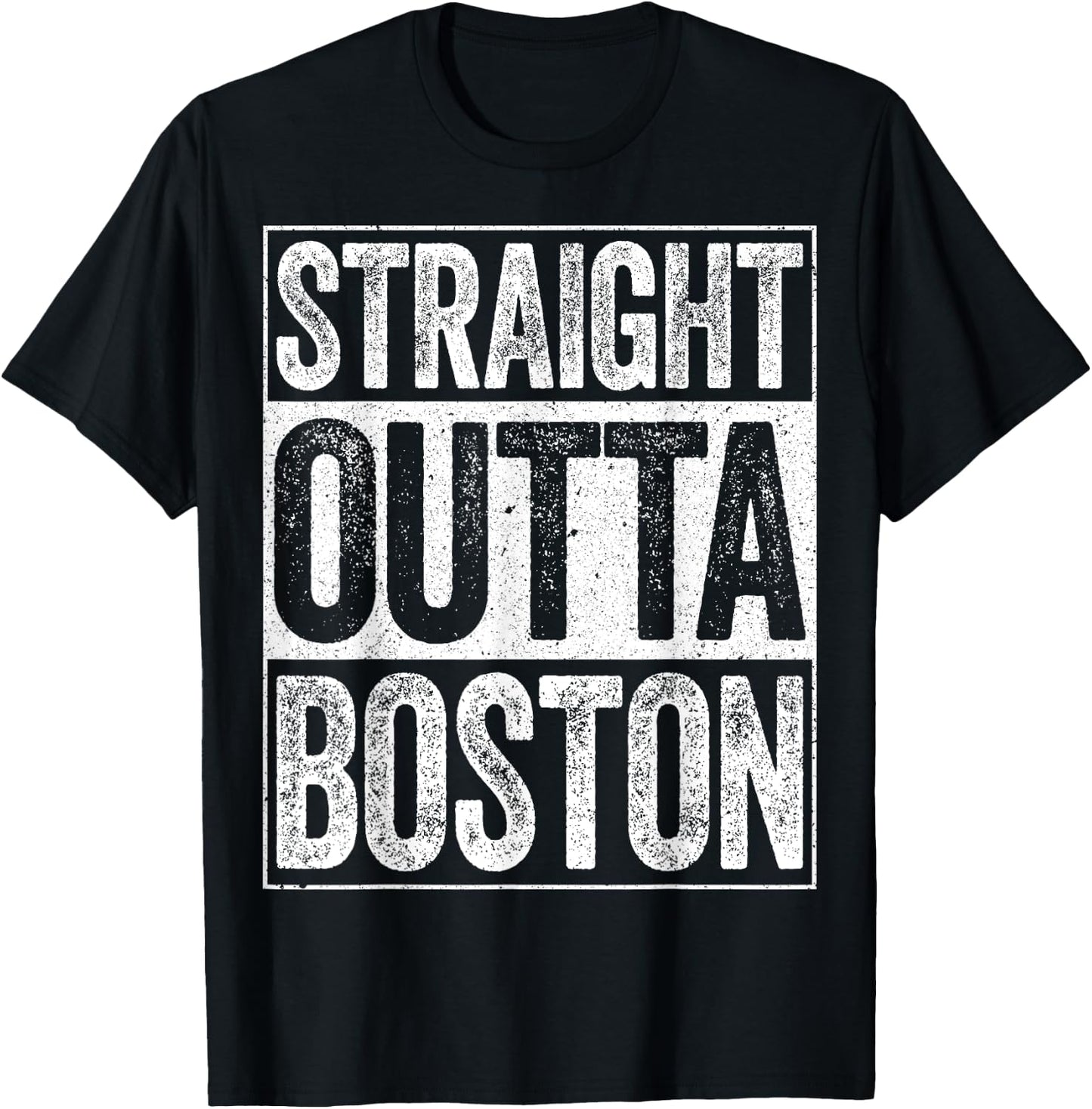 Straight Outta Boston Massachusetts State Shirt T-Shirt - T-Shirt | Black