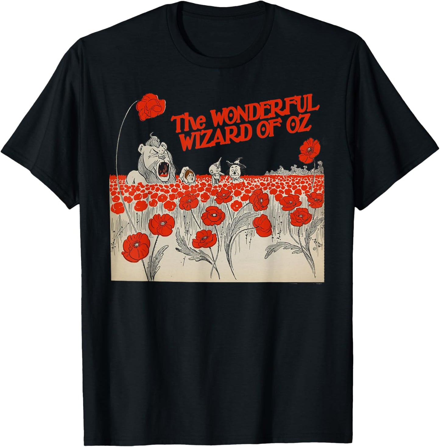 Poppy Field Tin Man Lion Scarecrow Toto Dorothy Wizard of OZ T-Shirt - T-Shirt | Black