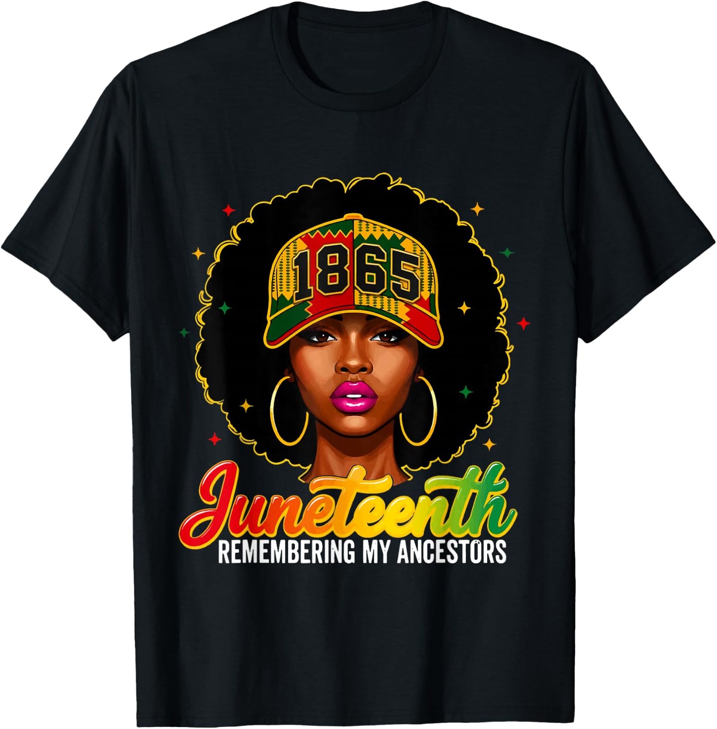 1865 Juneteenth Remembering My Ancestors Melanin Queen Afro T-Shirt - T-Shirt | Black