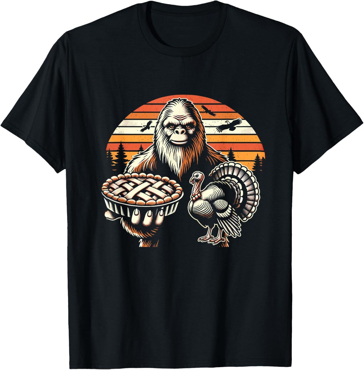 Funny Bigfoot Sasquatch turkey Thanksgiving T-Shirt - T-Shirt | Black